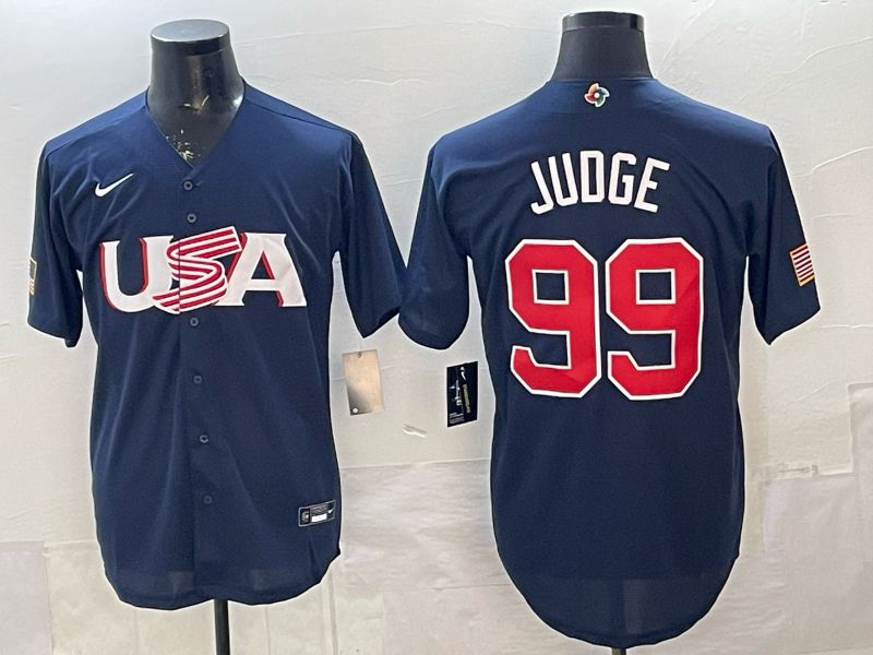 Men 2026 World Cub USA #99 Judge Blue Nike MLB Jersey style 01